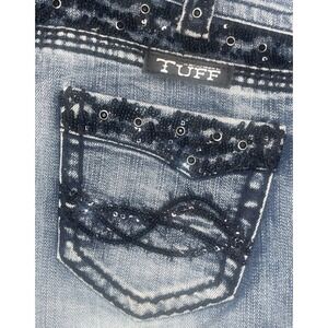 Cowgirl Tuff Women's Jeans 26x33 Studded Sequin Black Bling Bootcut Thick Stitch